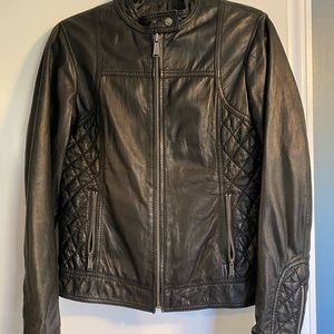 Michael Kors Genuine Leather Black Biker Jacket, Size Medium